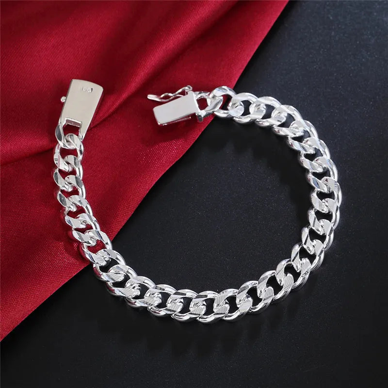 925 Sterling Silver Solid 10mm chain Bracelet