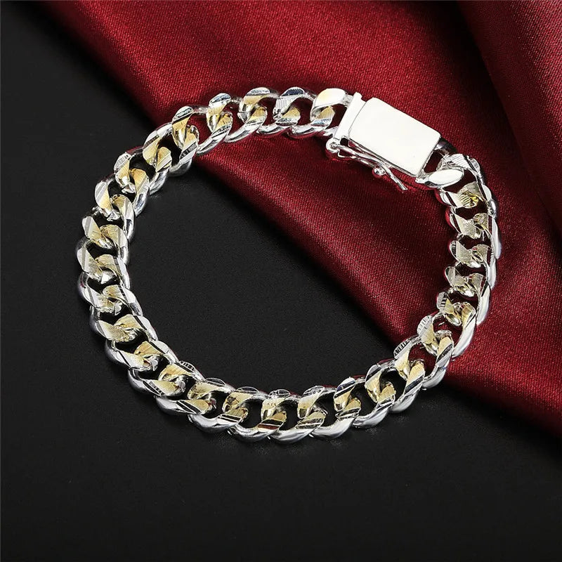 925 Sterling Silver Solid 10mm chain Bracelet