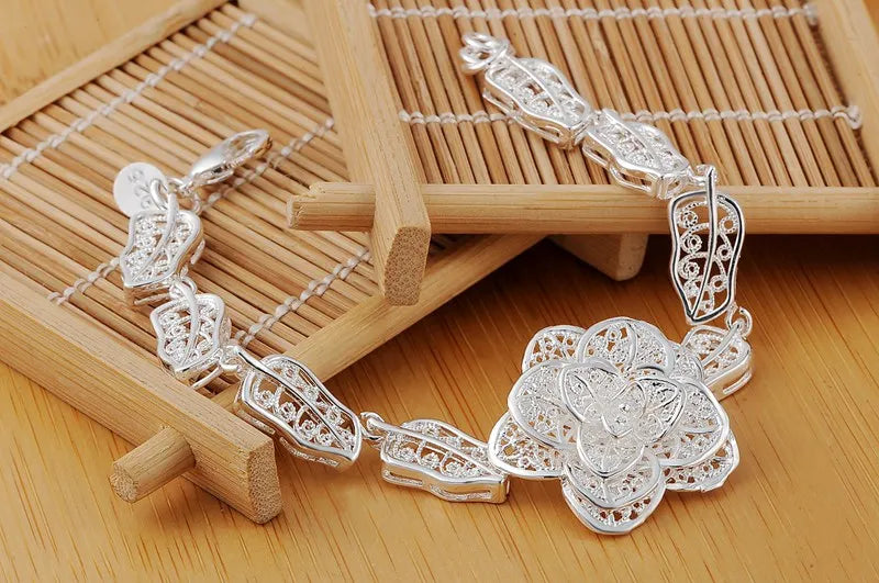 925 Sterling Silver Big Flower Bracelet