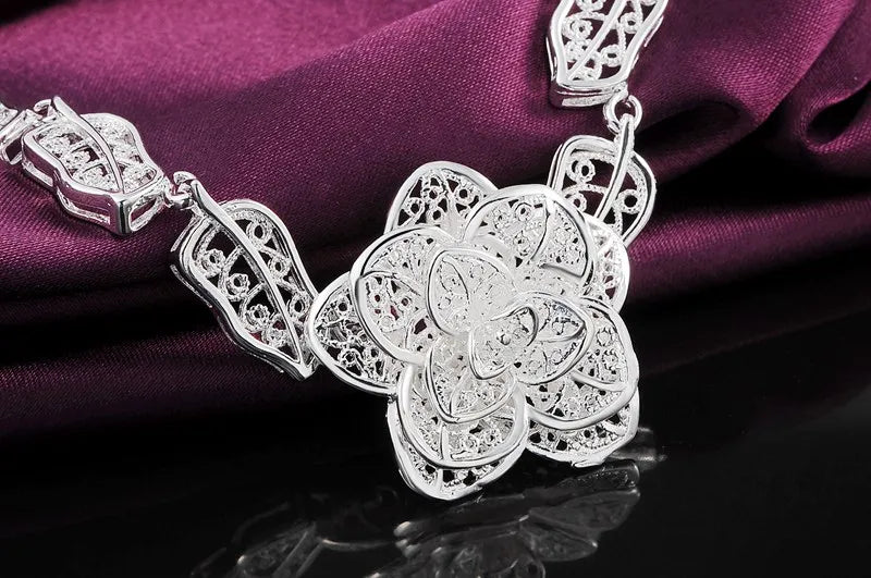 925 Sterling Silver Big Flower Bracelet