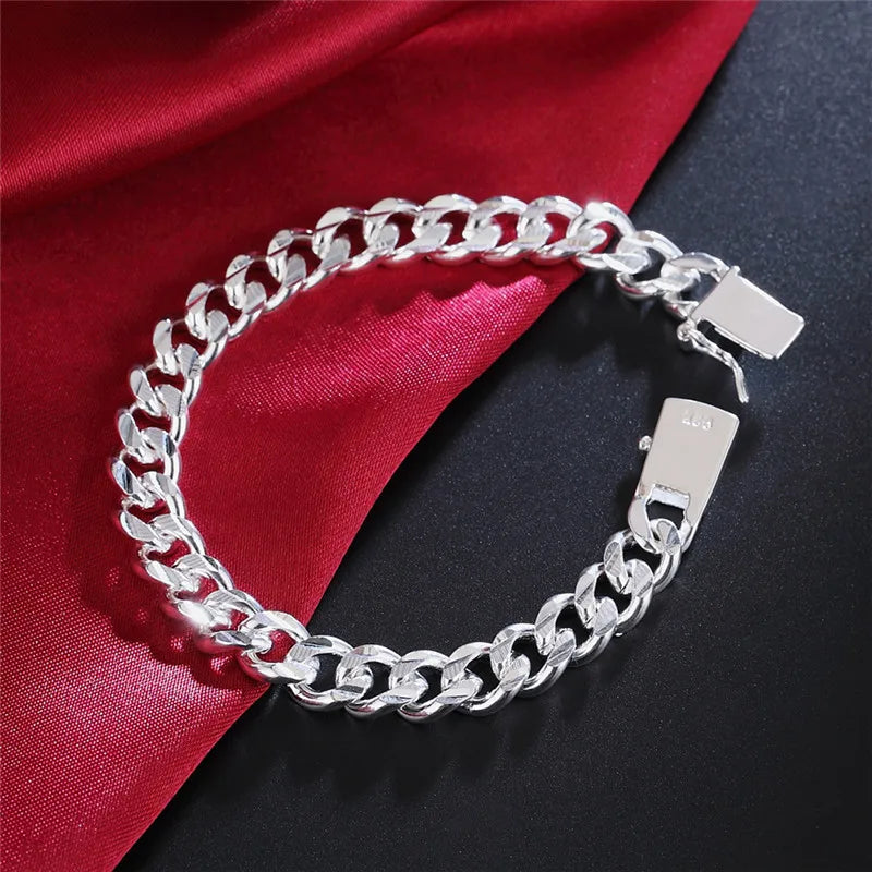 925 Sterling Silver Solid 10mm chain Bracelet