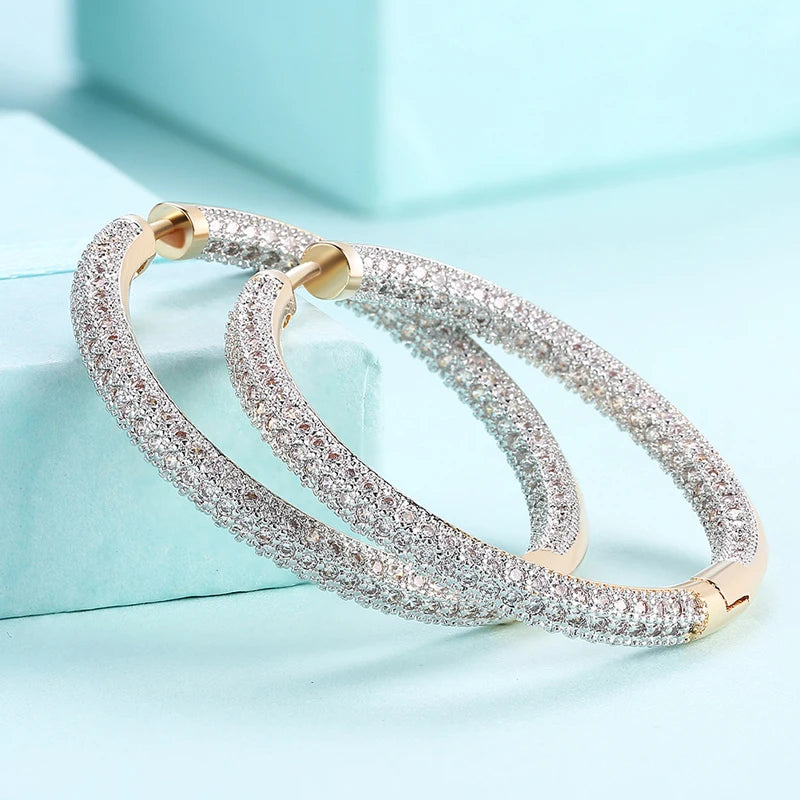 925 Sterling Silver 18K Gold Zircon Circle Hoop Earrings