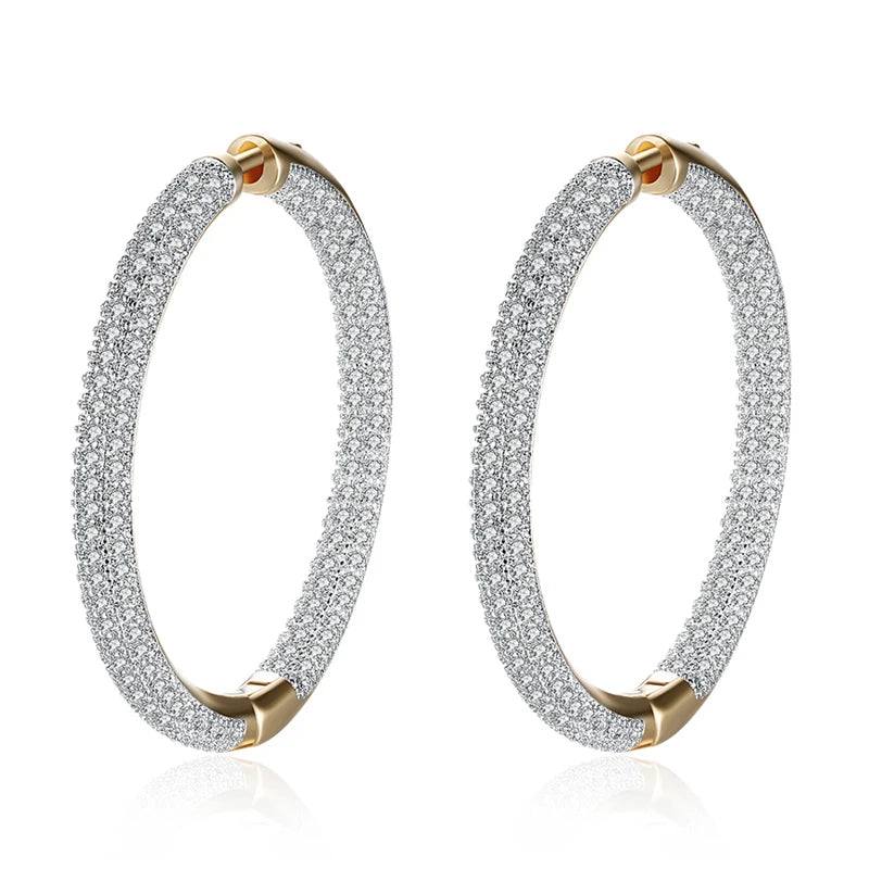 925 Sterling Silver 18K Gold Zircon Circle Hoop Earrings