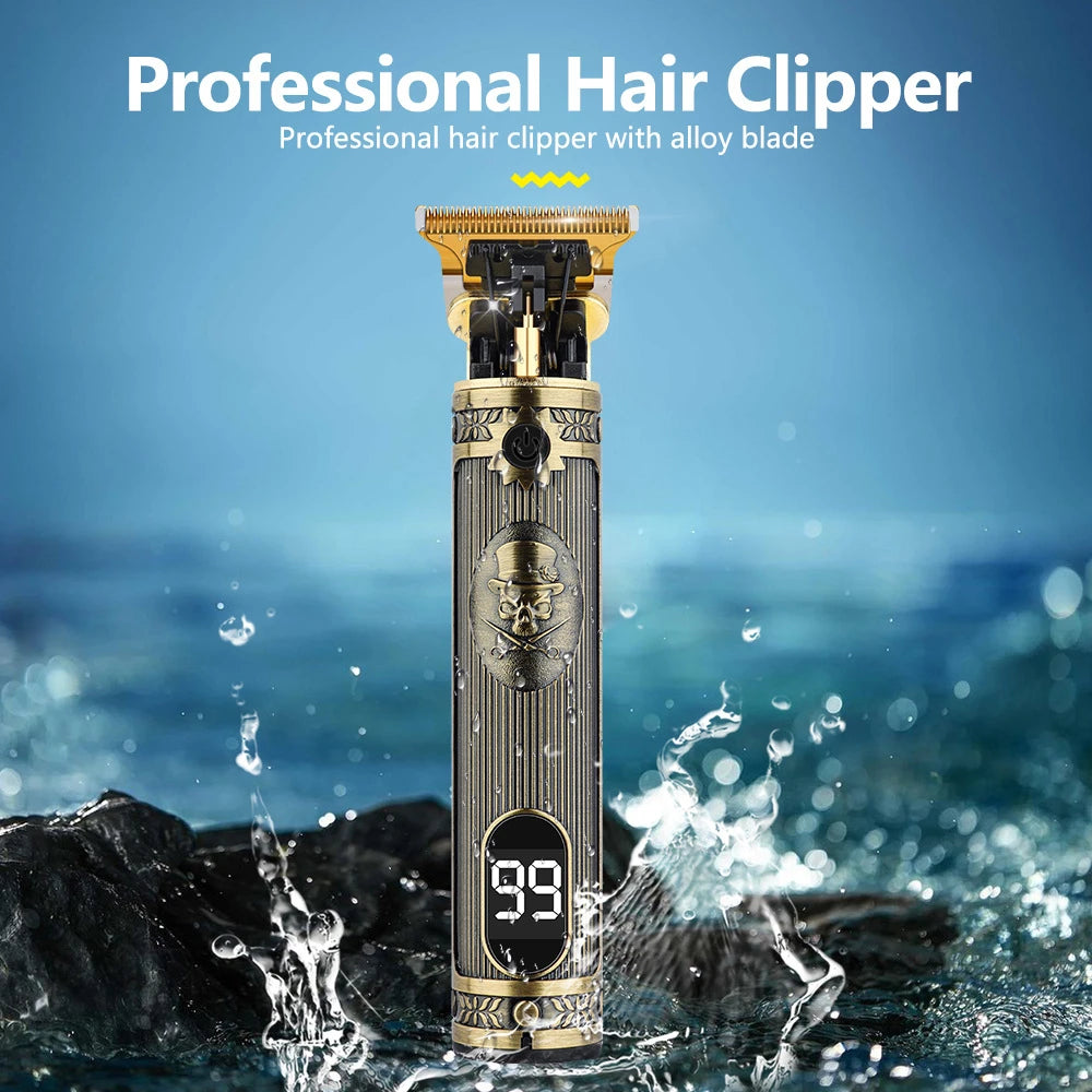 Digital Display Stainless Steel Cutter Head Professional T9 Hair Trimmer Metal Body Men's Electric Shaver