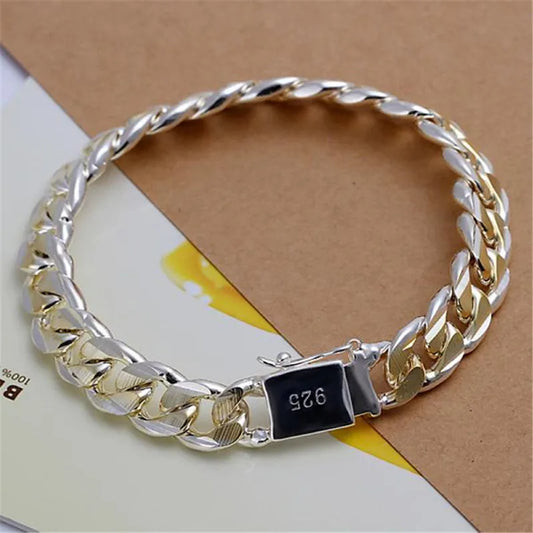 925 Sterling Silver Solid 10mm chain Bracelet