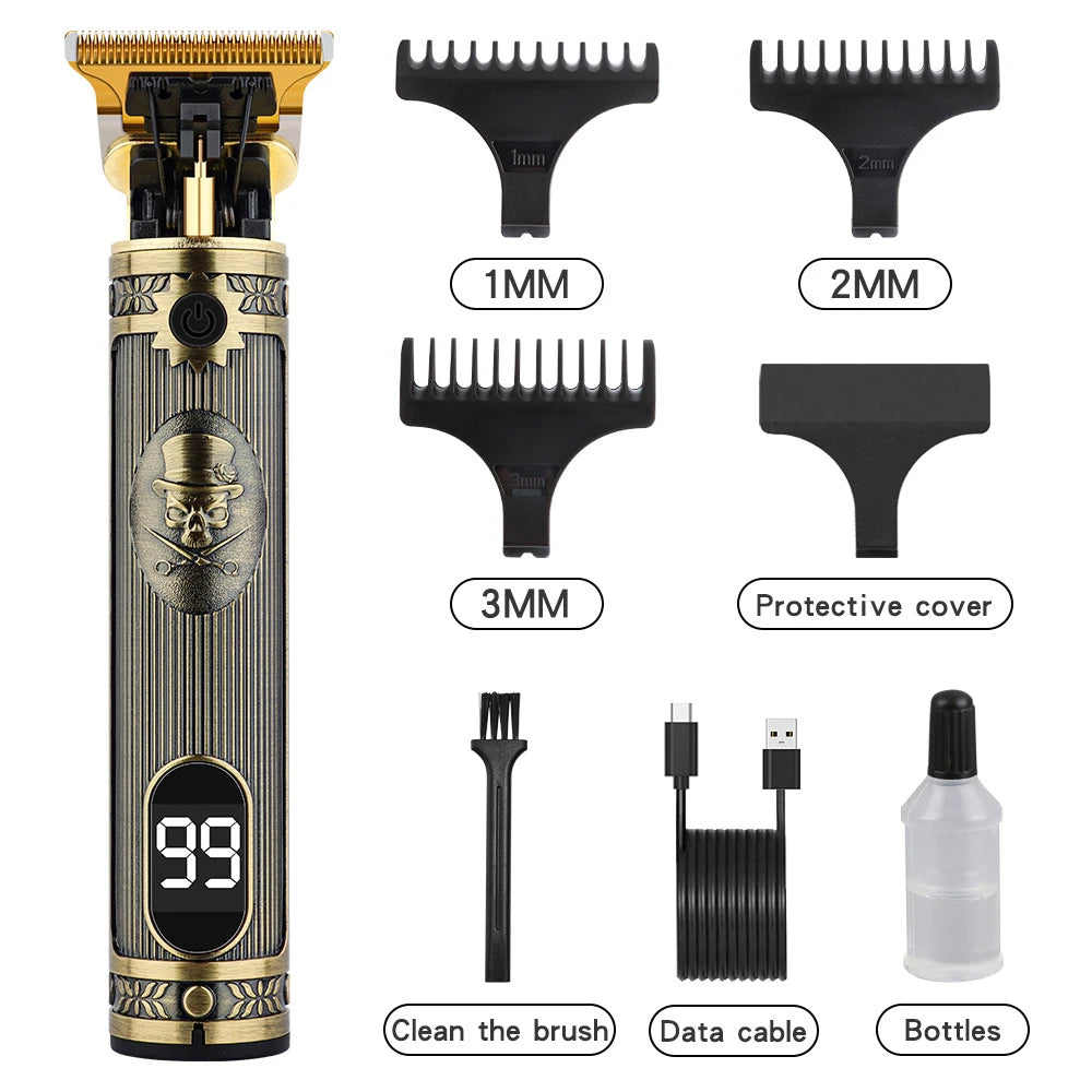 Digital Display Stainless Steel Cutter Head Professional T9 Hair Trimmer Metal Body Men's Electric Shaver