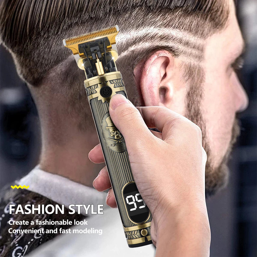 Digital Display Stainless Steel Cutter Head Professional T9 Hair Trimmer Metal Body Men's Electric Shaver