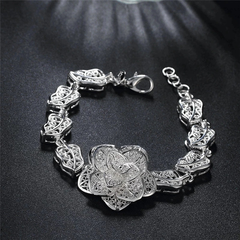 925 Sterling Silver Big Flower Bracelet