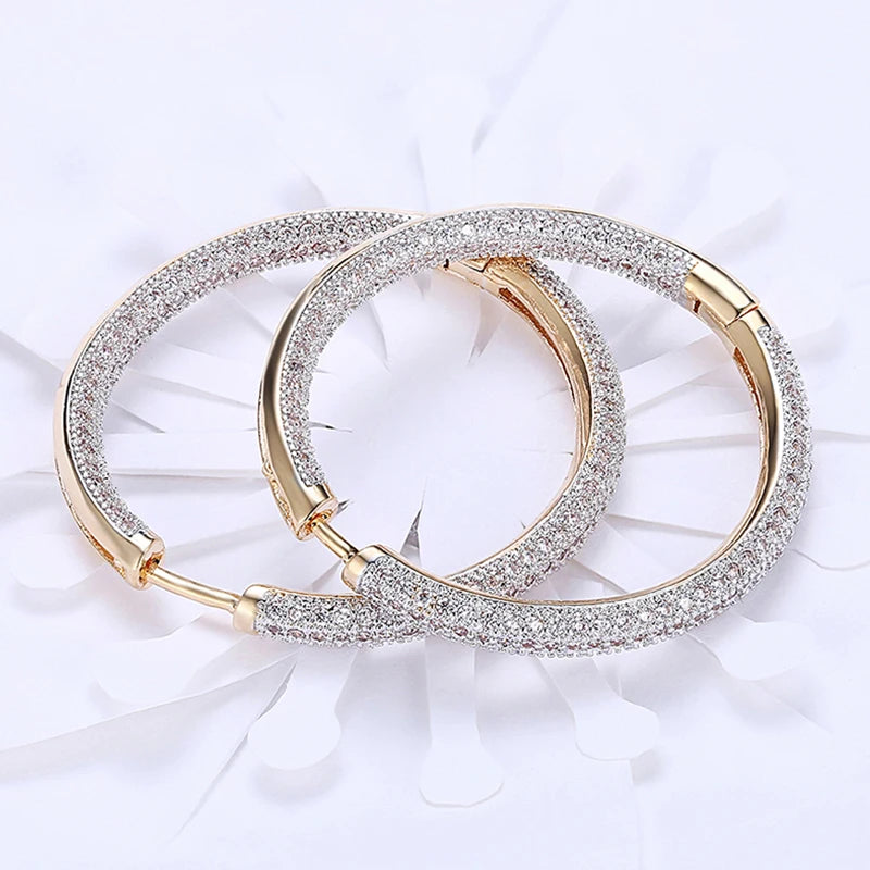 925 Sterling Silver 18K Gold Zircon Circle Hoop Earrings