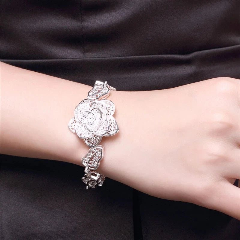 925 Sterling Silver Big Flower Bracelet